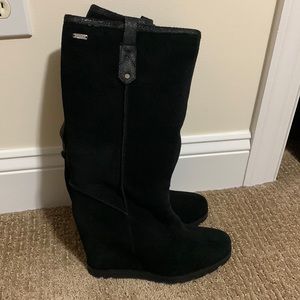 UGG Suede Fur Black Wedge Boots